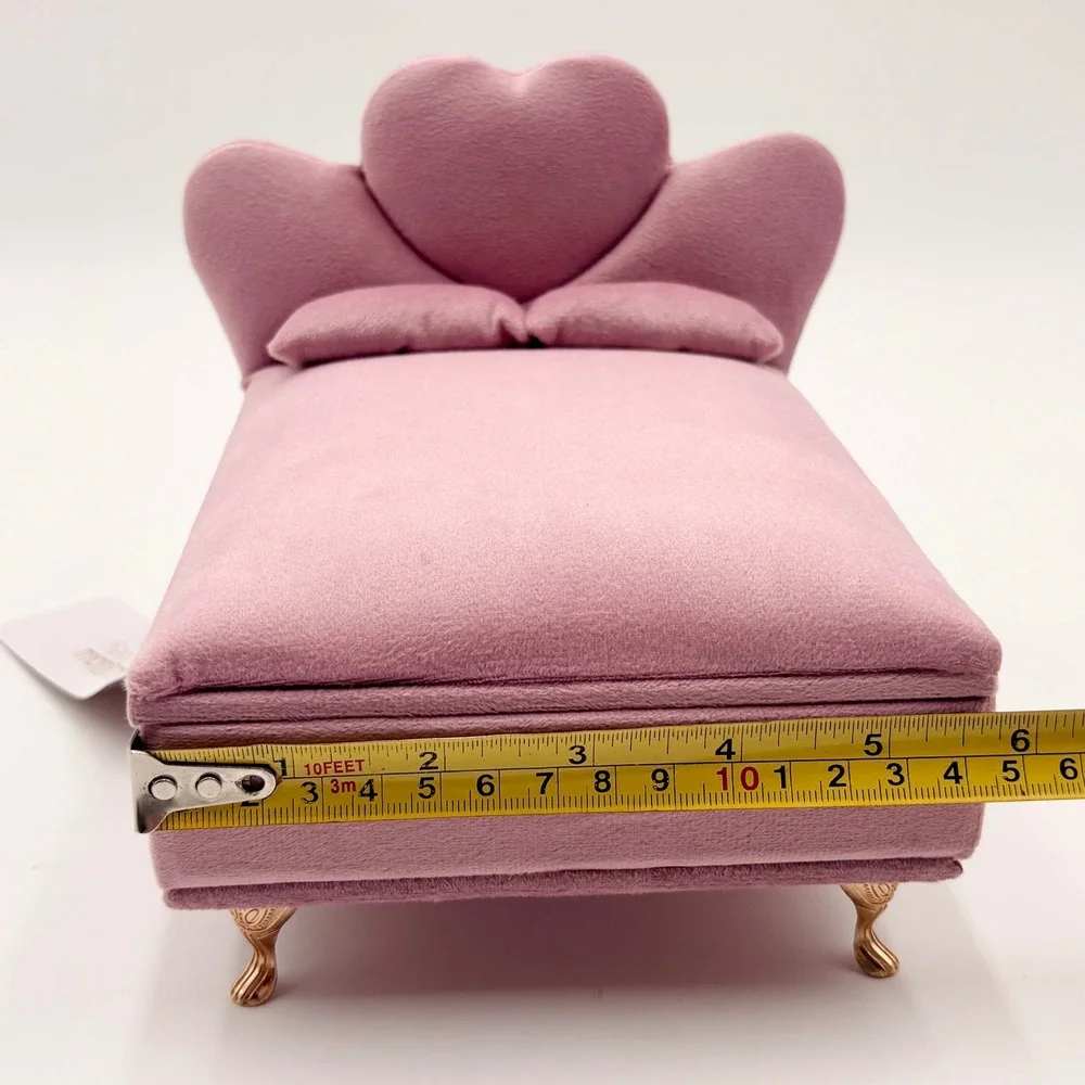 Willow & Riley Pink Velvet Heart Bed Jewelry Box Miniature Furniture Gold Legs